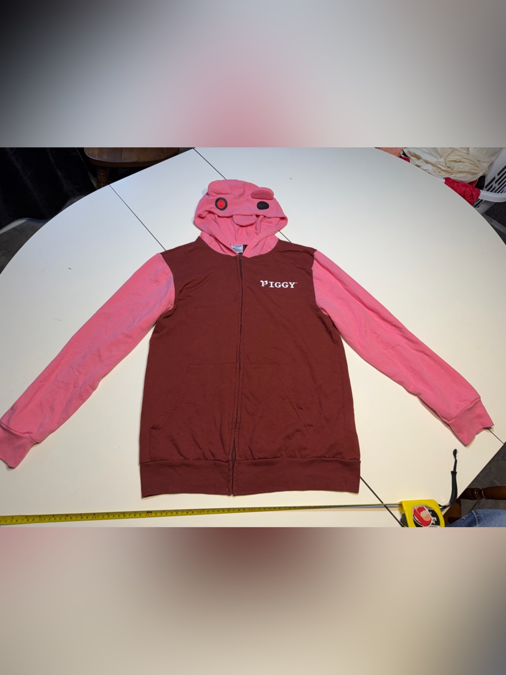 Roblox Piggy youth XL lightweight zip-up hoodie in maroon and pink